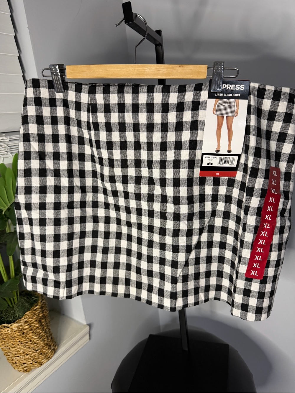 Express Black and White Gingham Mini Skirt